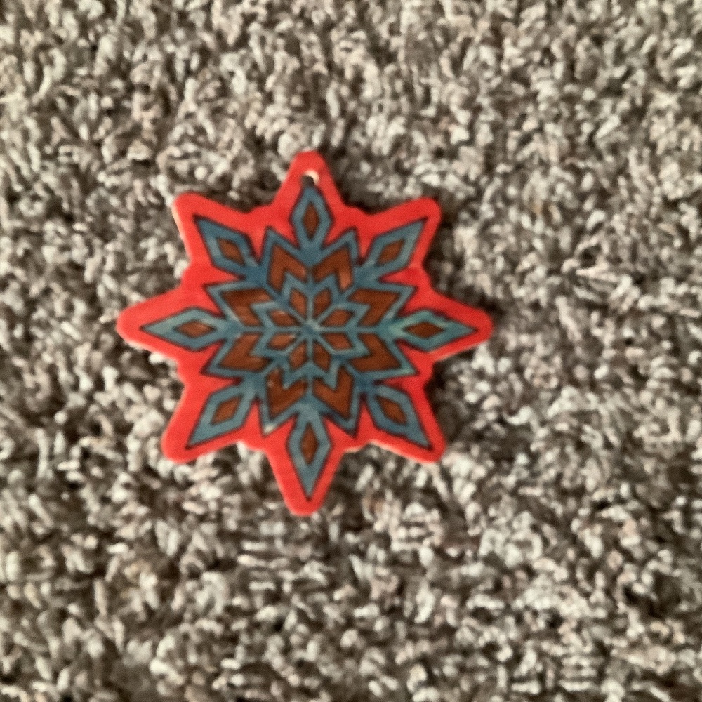 Black, brown blue snowflake ornament